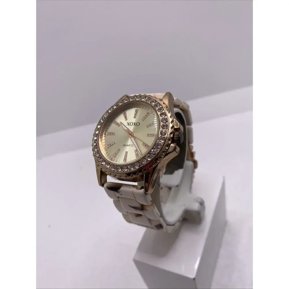 XOXO Womens Gold Tone Rhinestone Watch Works New Battery